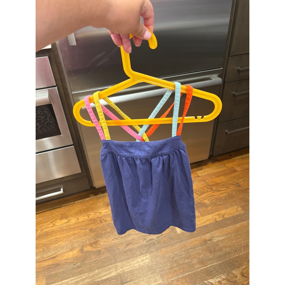 Mini Boden Rainbow Strappy Straps Tank Top EUC Navy Shirt Size 7-8